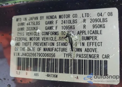 2009 Acura Tsx z USA, uszkodzony, nr VIN JH4CU26679C006056